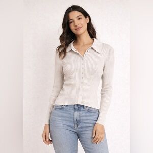 Zara Ribbed Knit Collared Top – Size S